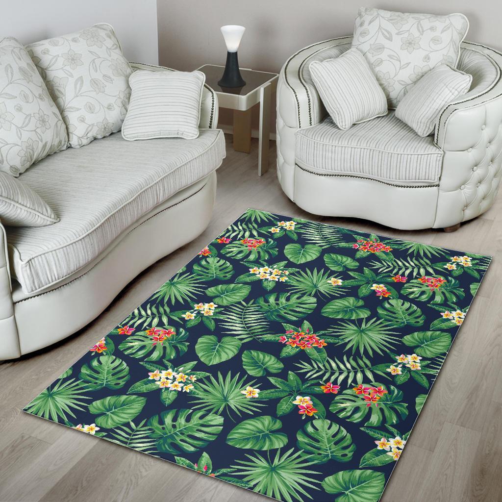 hawaiian tropical leaves pattern print area rug floor decor 8852