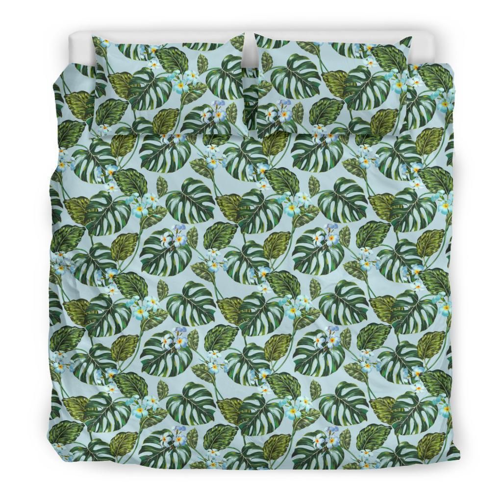 Hawaiian Tropical Plumeria Flowers Monstera Leaf Polynesian Duvet Cover Bedding Set hawaiian tropical plumeria flowers monstera leaf polynesian duvet cover bedding set 1184