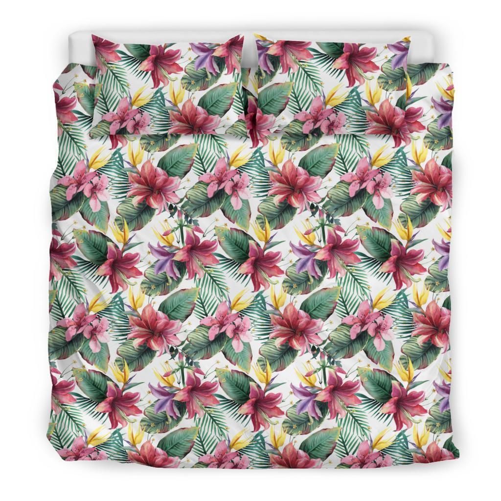 hawaiian tropical strelitzia palm leaf white polynesian duvet cover bedding set 3565