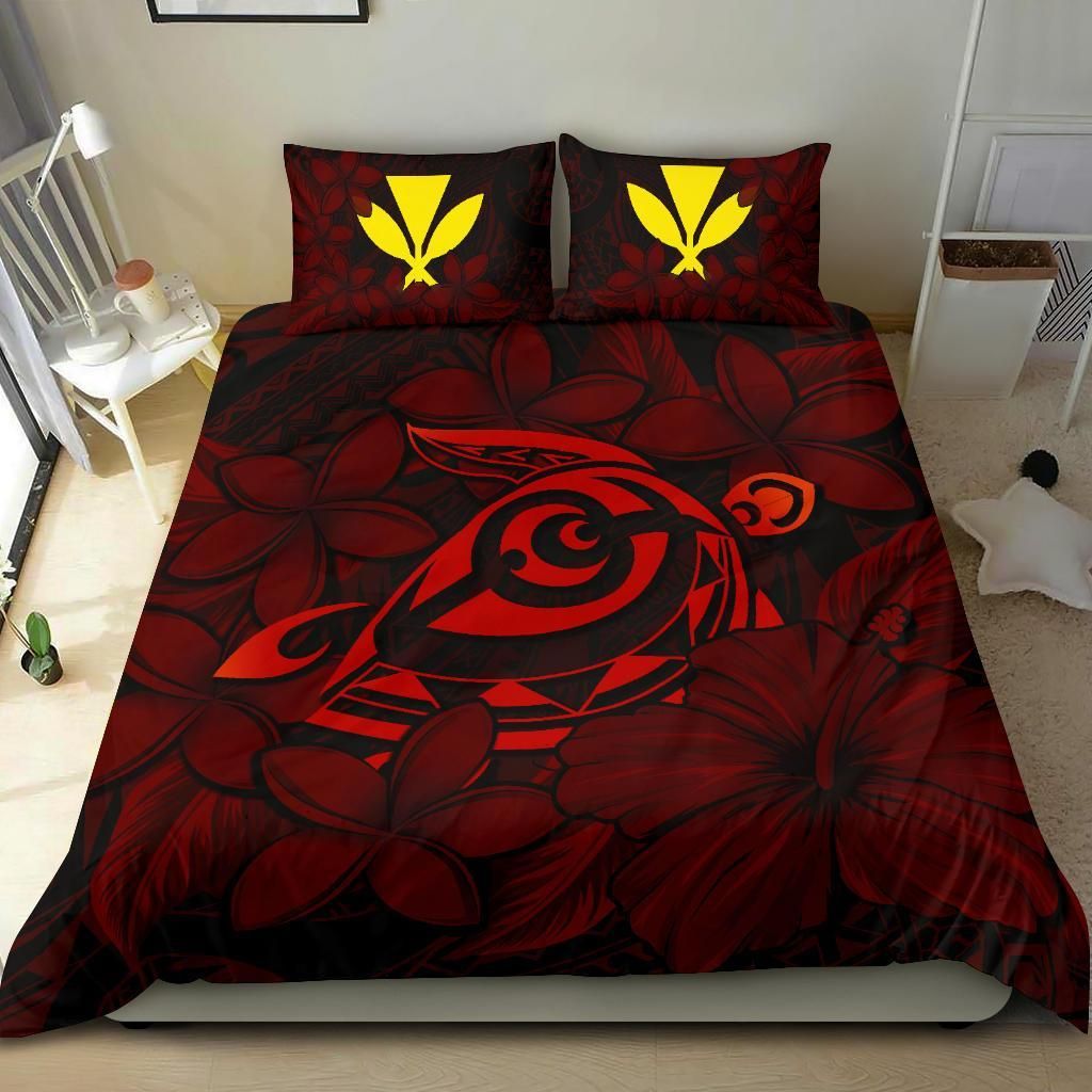 hawaiian turtle hibiscus plumeria kanaka polynesian red duvet cover bedding set 5213