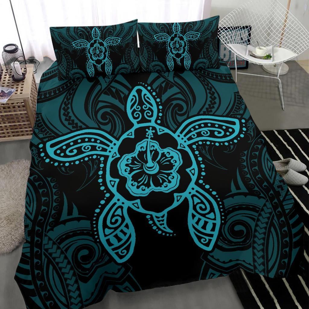Hawaiian Turtle Hibiscus Polynesian Blue Duvet Cover Bedding Set hawaiian turtle hibiscus polynesian blue duvet cover bedding set 1167