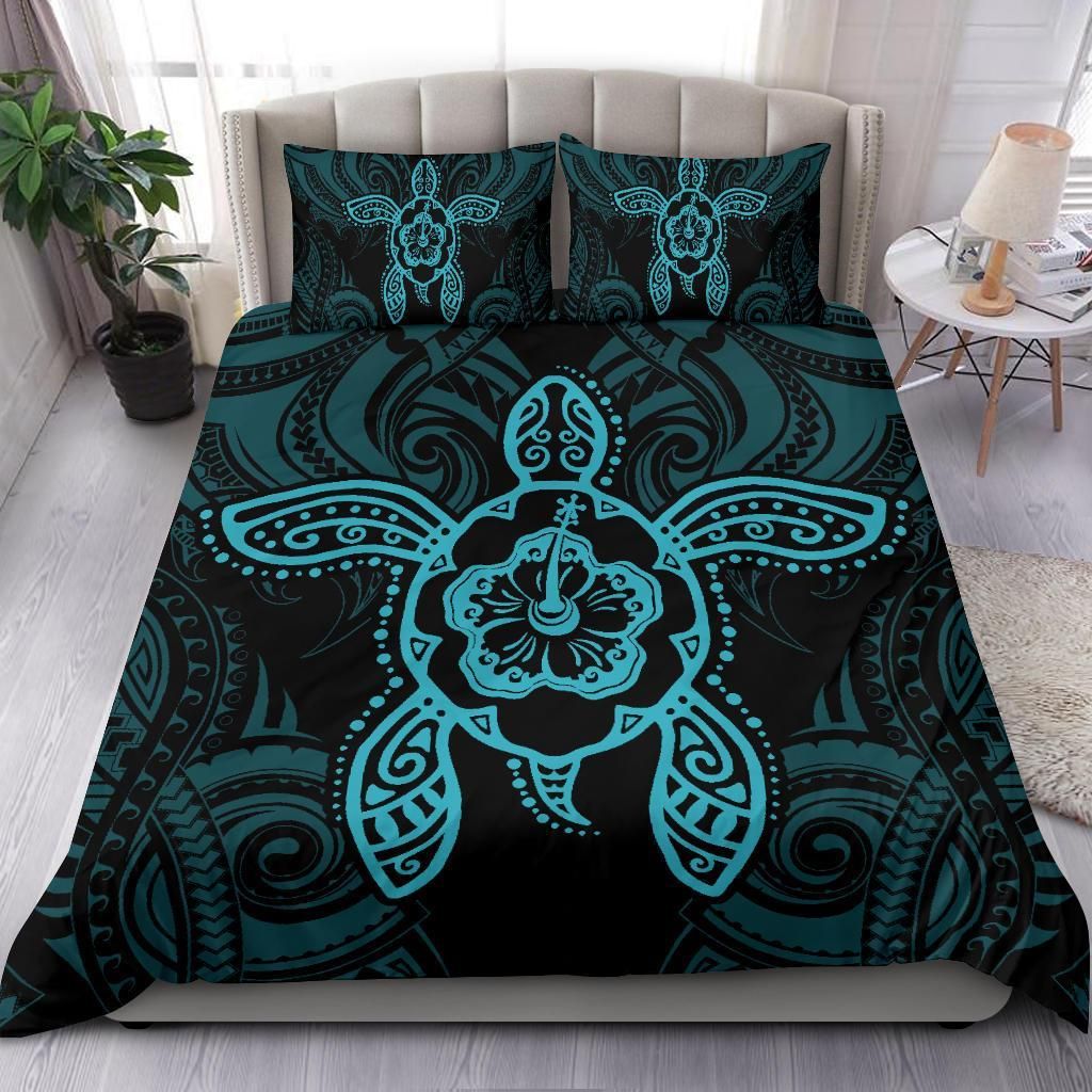 Hawaiian Turtle Hibiscus Polynesian Blue Duvet Cover Bedding Set hawaiian turtle hibiscus polynesian blue duvet cover bedding set 4112