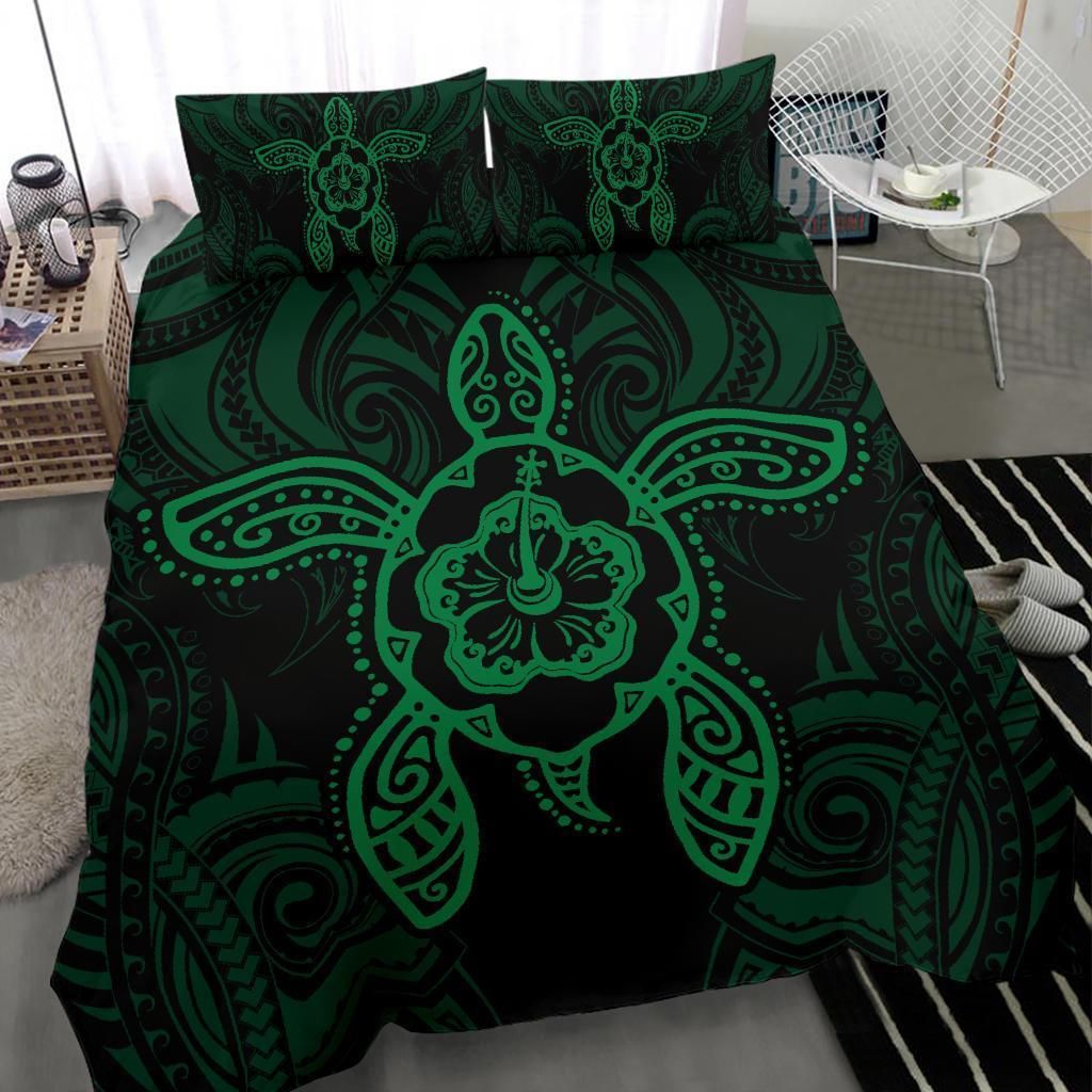 Hawaiian Turtle Hibiscus Polynesian Green Duvet Cover Bedding Set hawaiian turtle hibiscus polynesian green duvet cover bedding set 7361