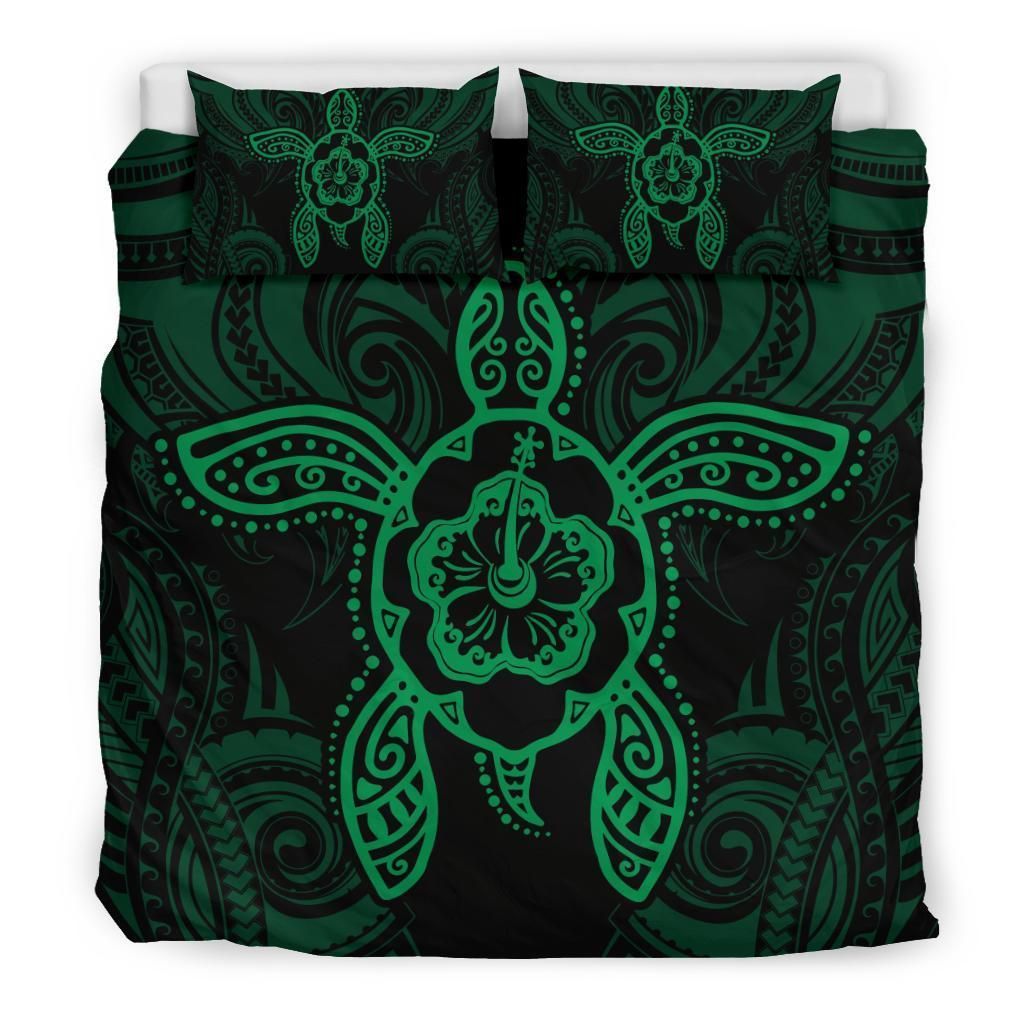 Hawaiian Turtle Hibiscus Polynesian Green Duvet Cover Bedding Set hawaiian turtle hibiscus polynesian green duvet cover bedding set 8298