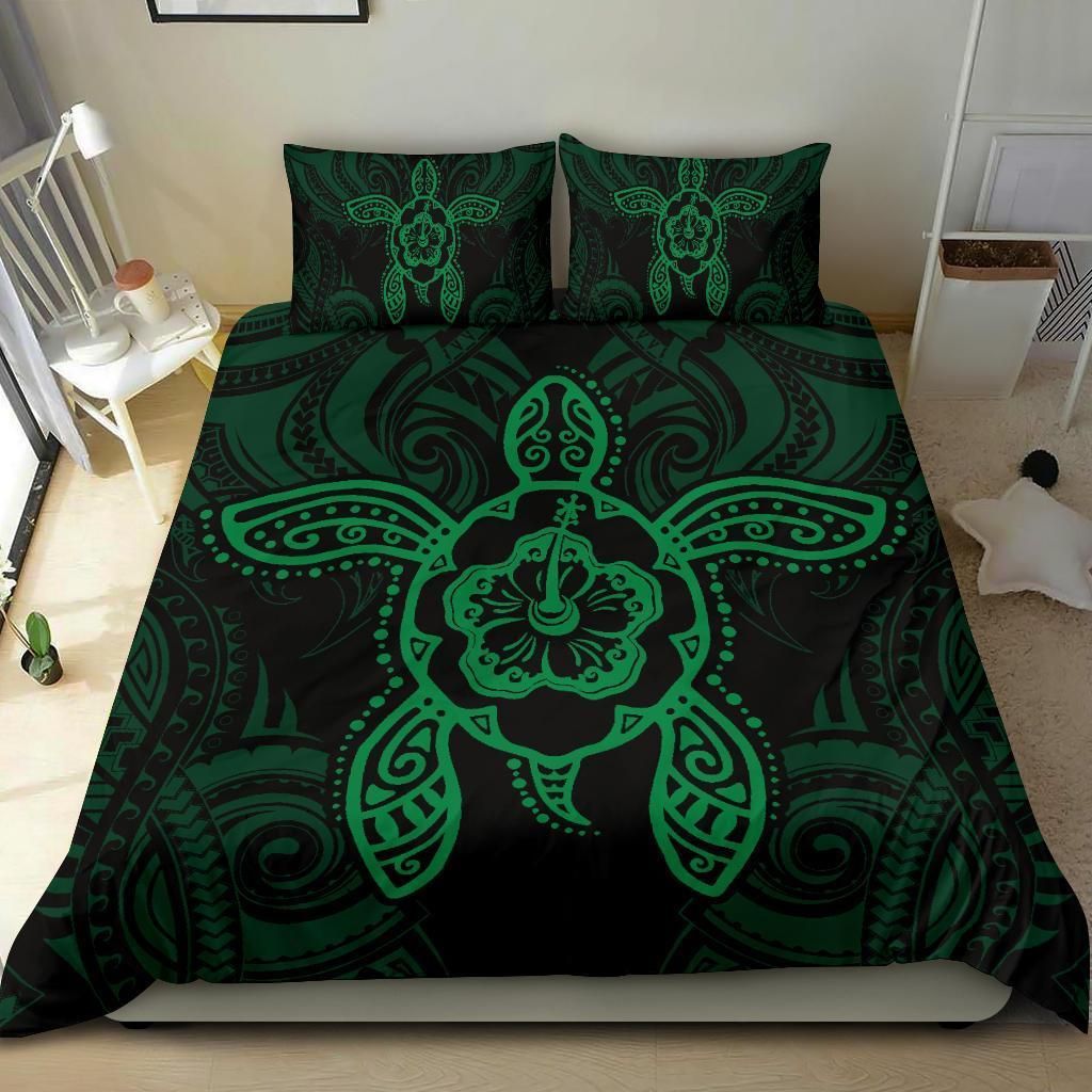 Hawaiian Turtle Hibiscus Polynesian Green Duvet Cover Bedding Set hawaiian turtle hibiscus polynesian green duvet cover bedding set 8518