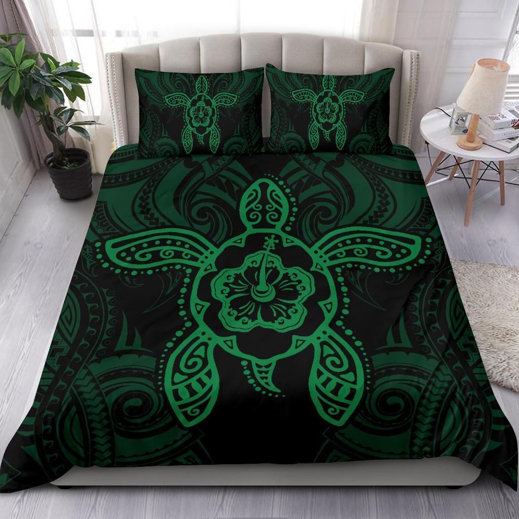 Hawaiian Turtle Hibiscus Polynesian Green Duvet Cover Bedding Set hawaiian turtle hibiscus polynesian green duvet cover bedding set 8574