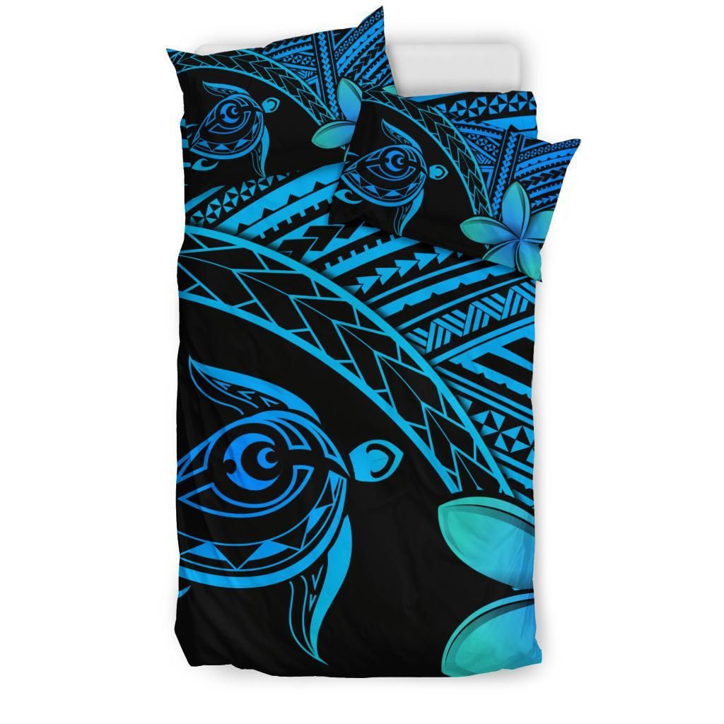 hawaiian turtle kakau plumeria polynesian blue duvet cover bedding set 1857
