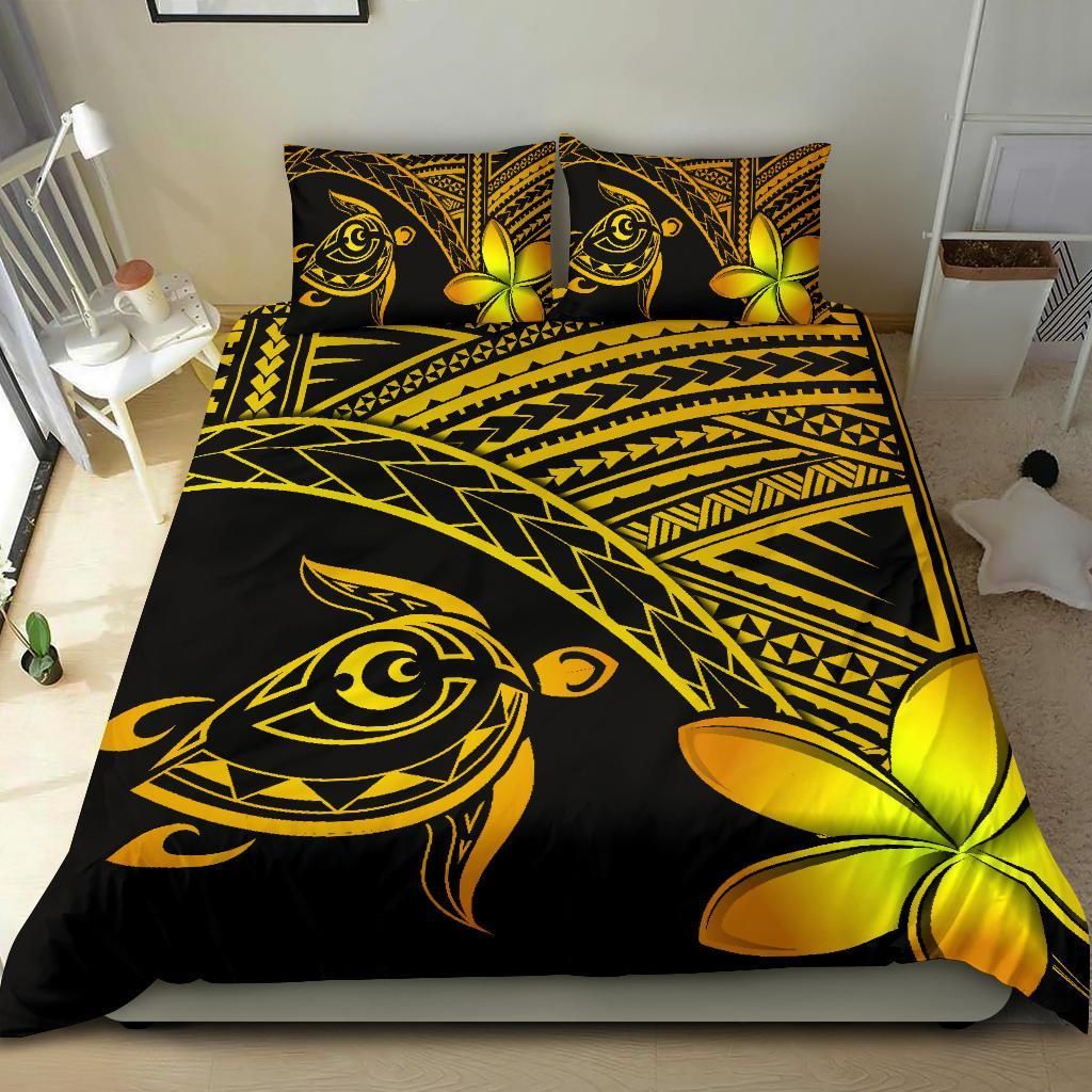 hawaiian turtle kakau plumeria polynesian yellow duvet cover bedding set 1819
