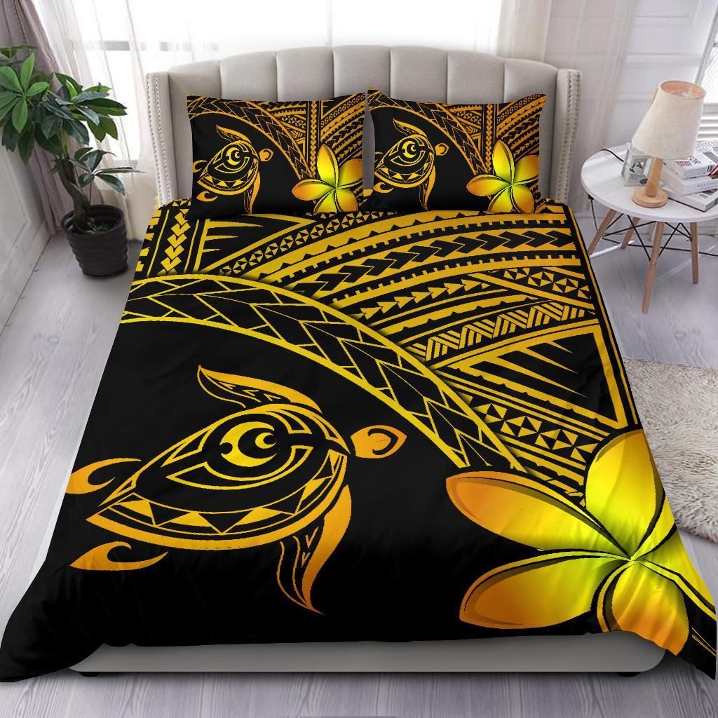 hawaiian turtle kakau plumeria polynesian yellow duvet cover bedding set 3861