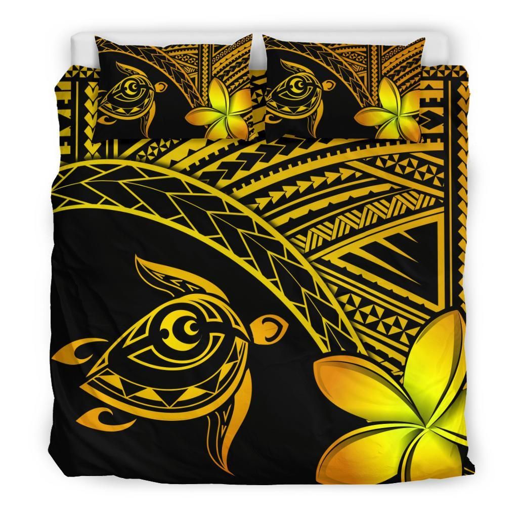 hawaiian turtle kakau plumeria polynesian yellow duvet cover bedding set 6153