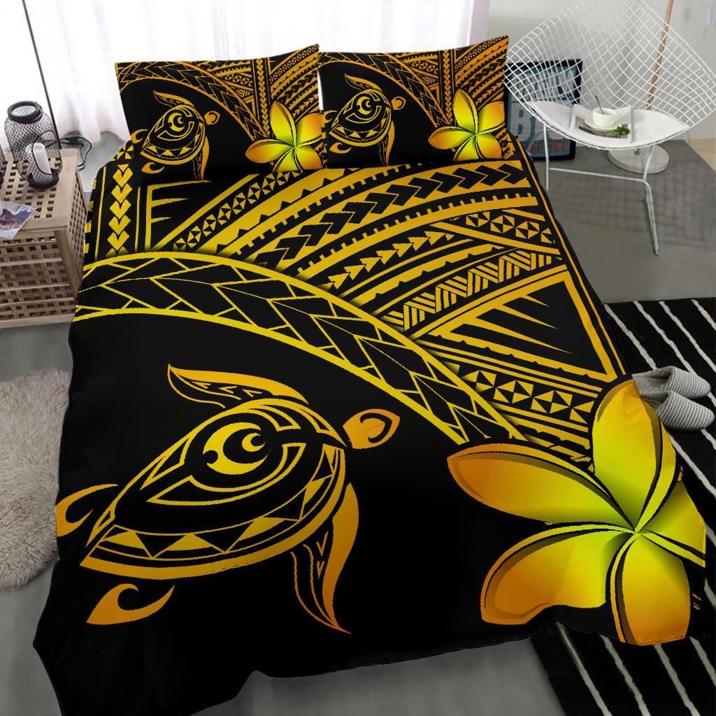 hawaiian turtle kakau plumeria polynesian yellow duvet cover bedding set 7702