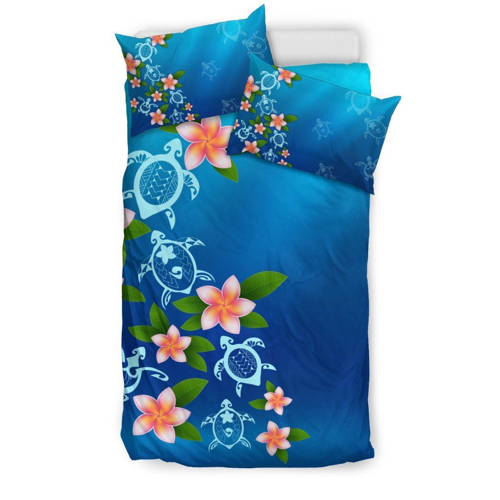 hawaiian tuttle and plumeria flower in the sea polynesian duvet cover bedding set 1971