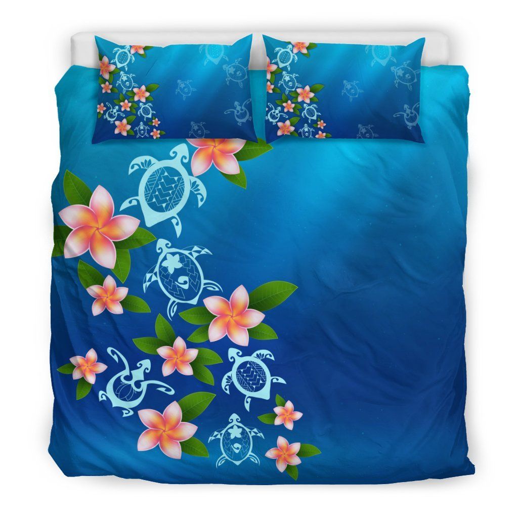 hawaiian tuttle and plumeria flower in the sea polynesian duvet cover bedding set 2675