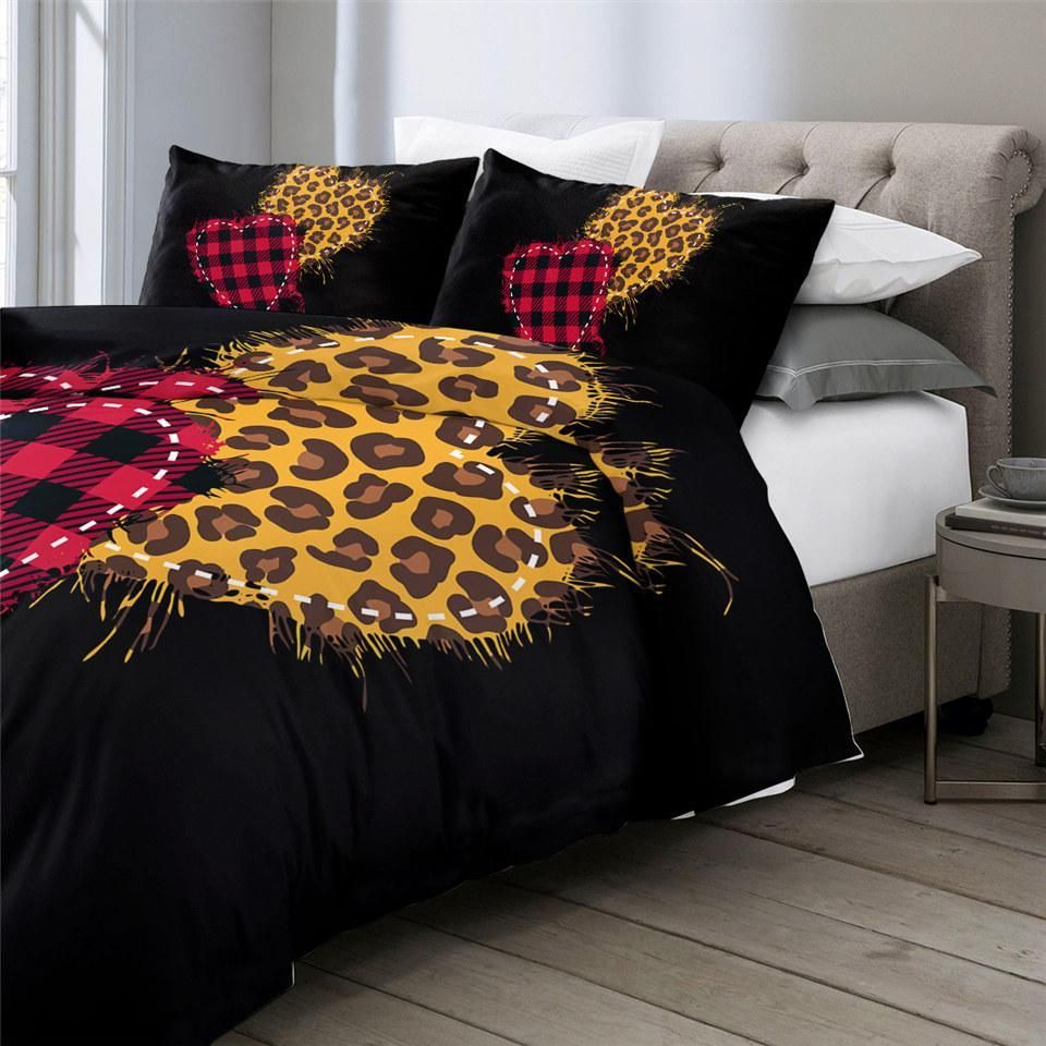 hear designs leopard and plaid black duvet cover bedding set 1348