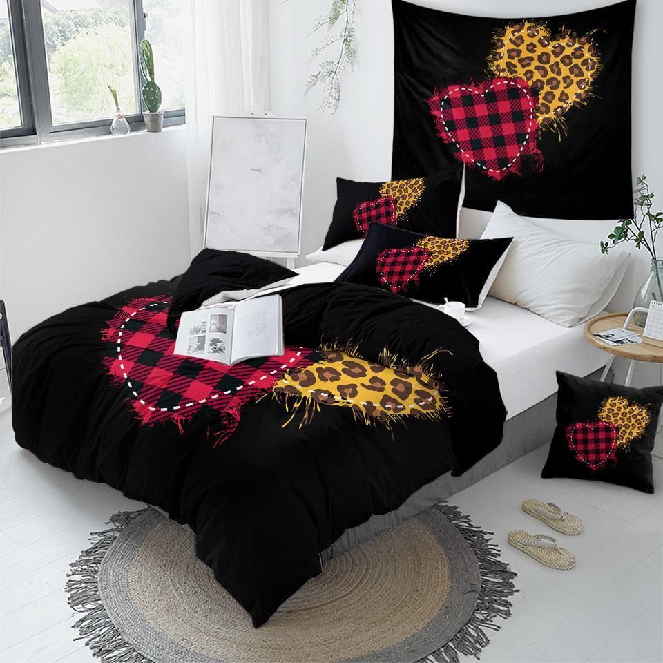 hear designs leopard and plaid black duvet cover bedding set 2199