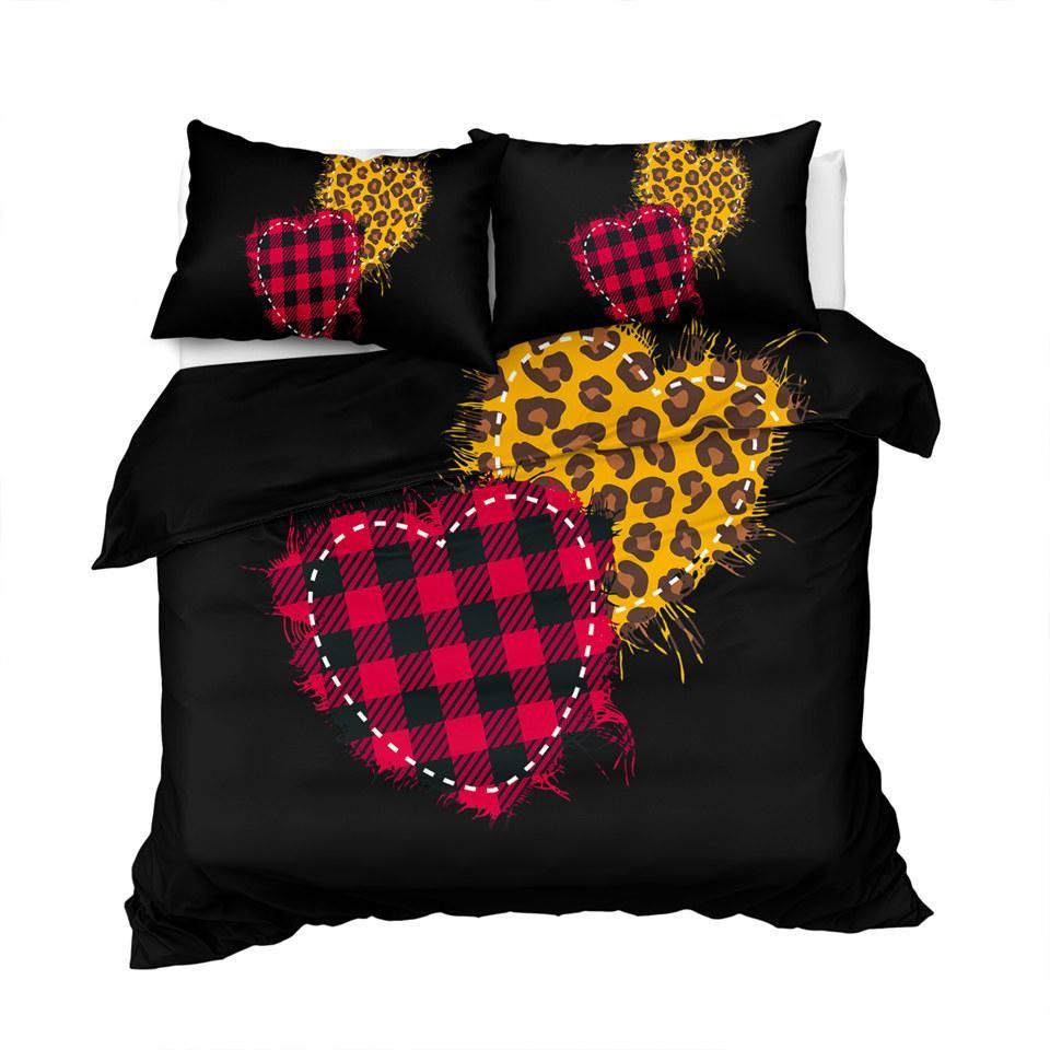 hear designs leopard and plaid black duvet cover bedding set 4682