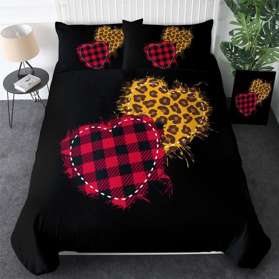 hear designs leopard and plaid black duvet cover bedding set 8605