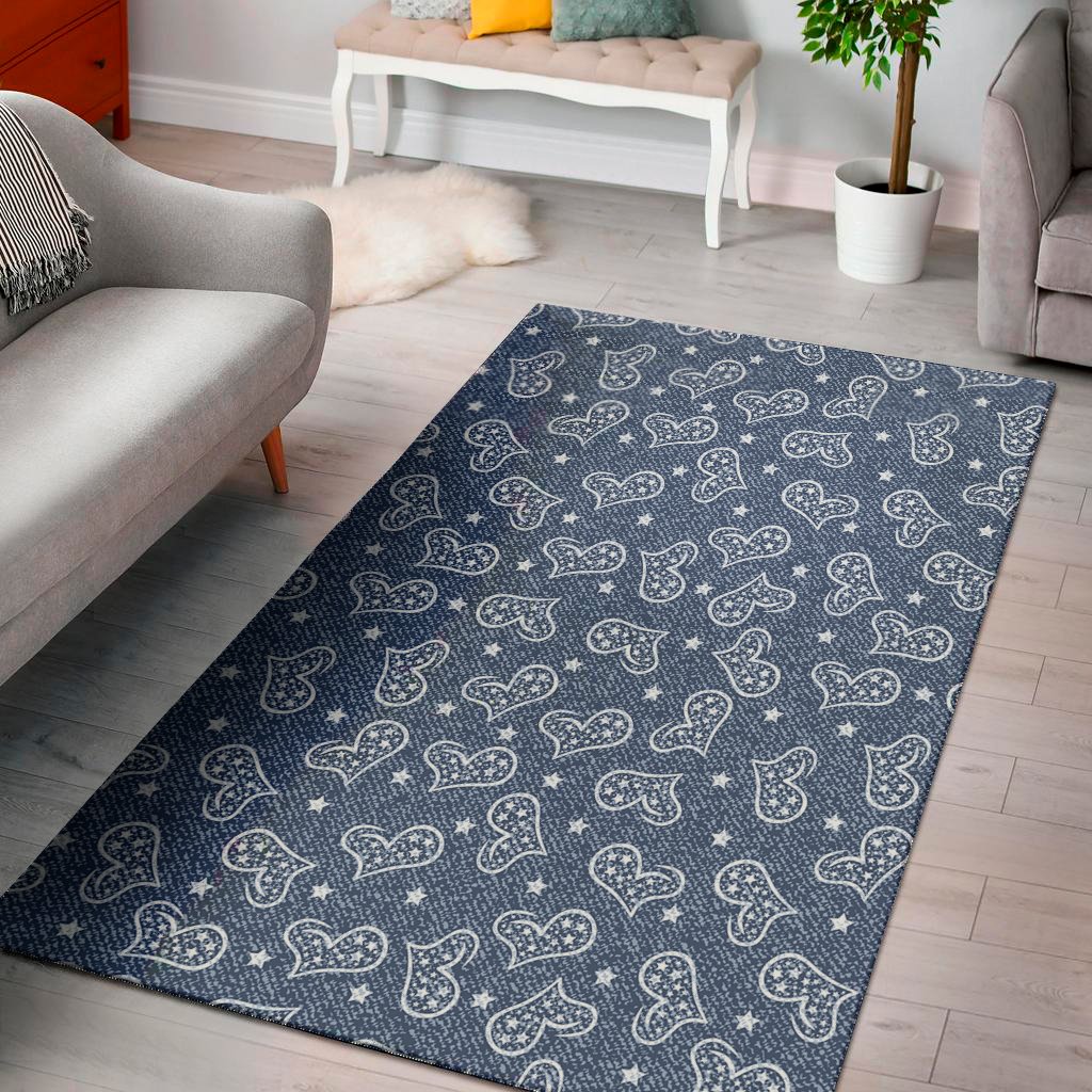 heart and star denim jeans pattern print area rug floor decor 4054