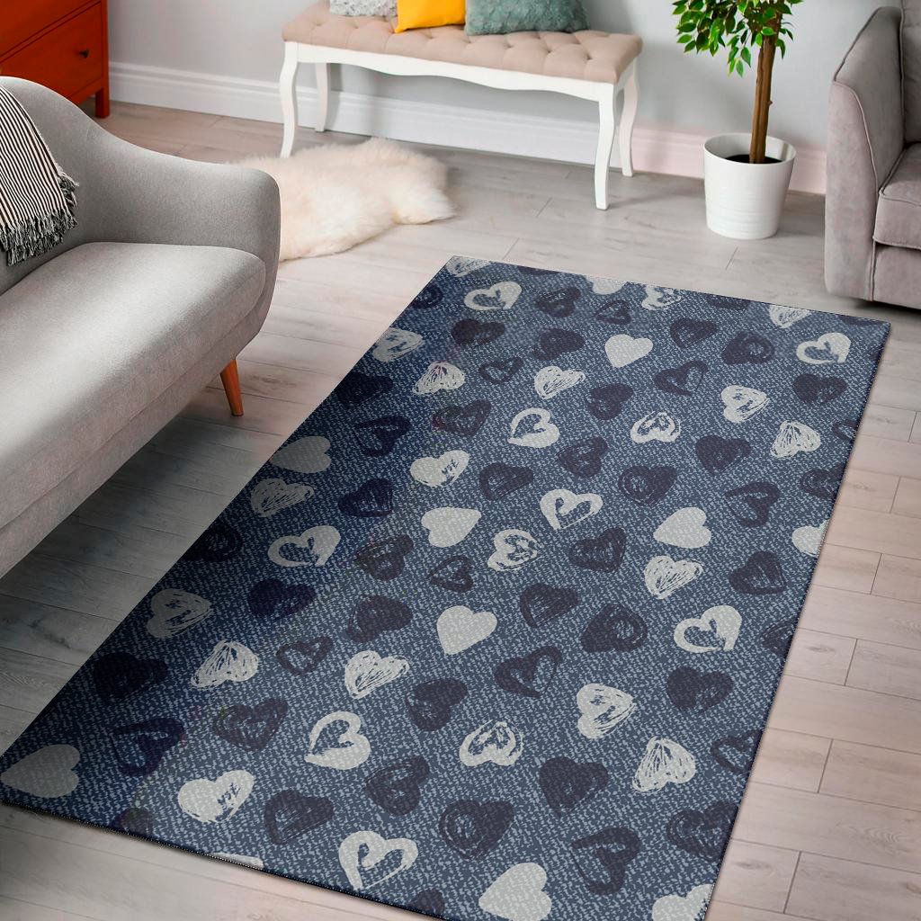 Heart Denim Jeans Pattern Print Area Rug Floor Decor heart denim jeans pattern print area rug floor decor 1251