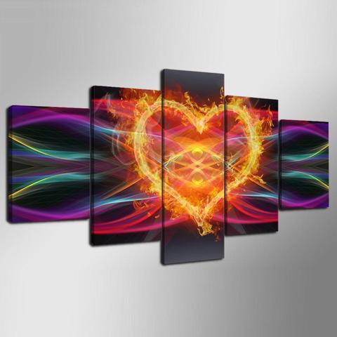 heart of fire abstract 5 panel canvas art wall decor 6566