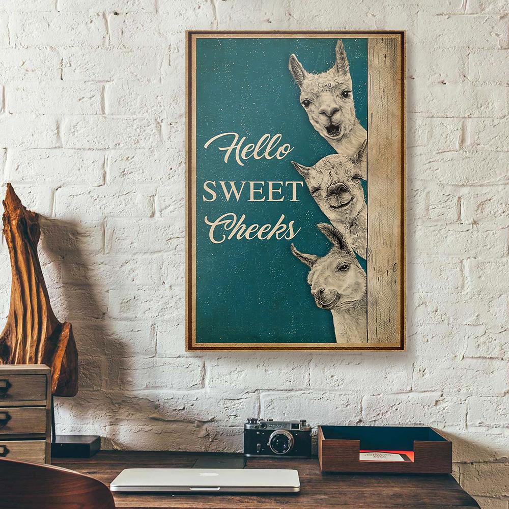 hello sweet cheeks funny llama canvas prints wall art decor 3473