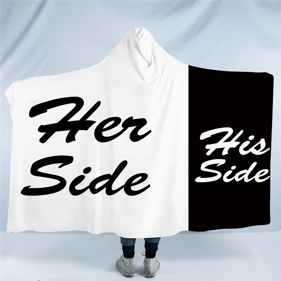 Her Side His Side 70:30 Hooded Blanket Cloak Blanket her side his side 7030 hooded blanket cloak blanket 8115