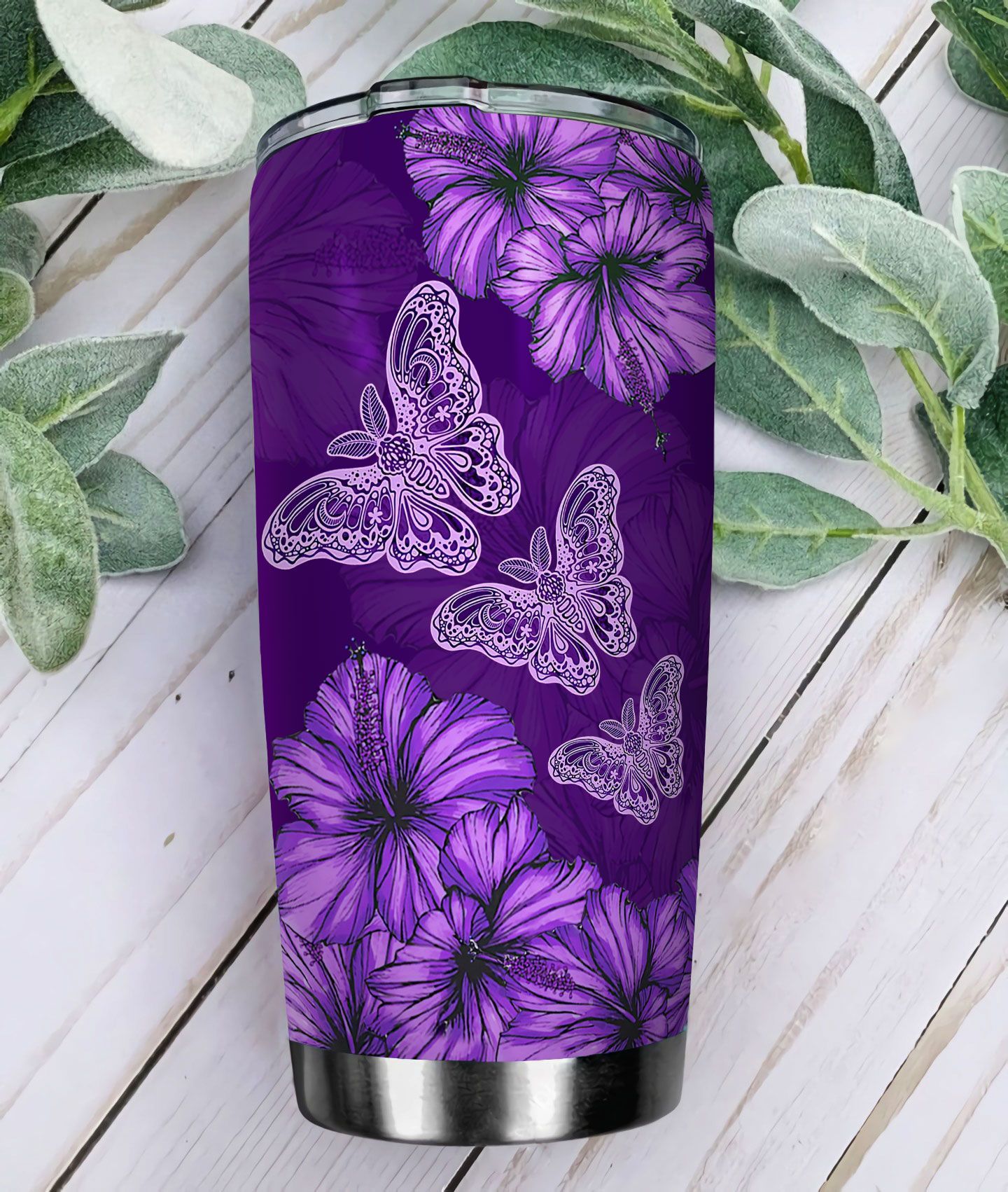 Hibiscus Butterfly Personalized Stainless Steel Tumbler hibiscus butterfly personalized stainless steel tumbler 7413