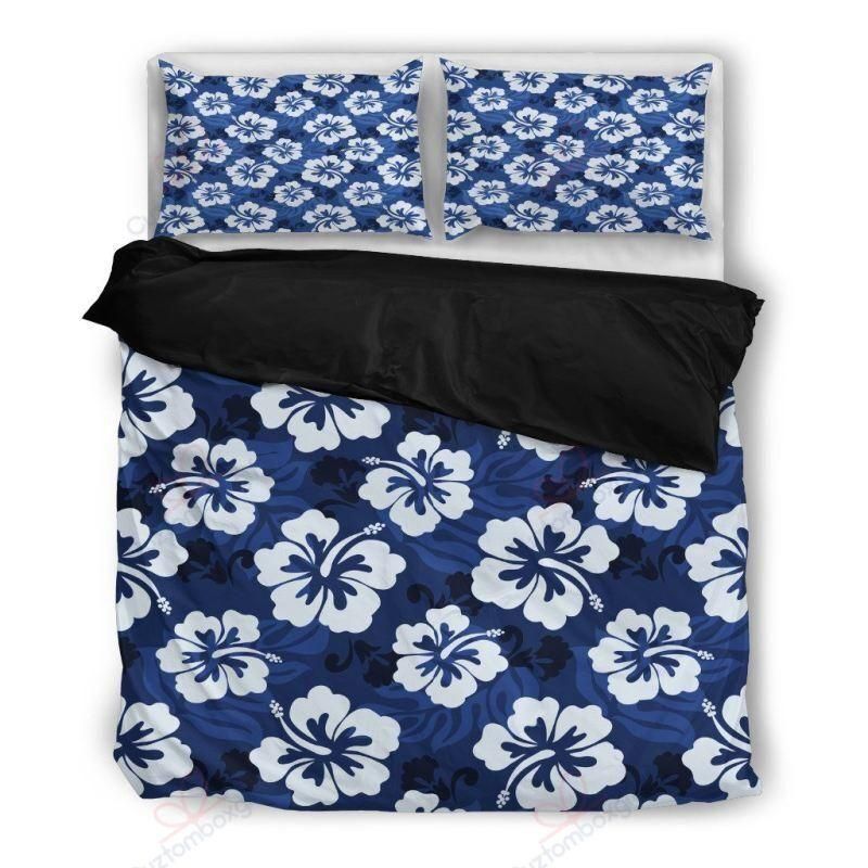 hibiscus hawaii blue printed bedding set bedroom decor 1319