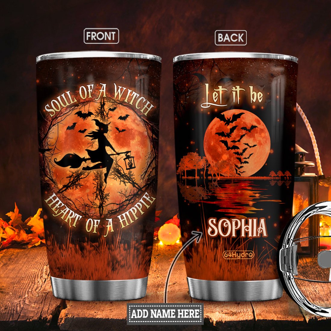 hip soul of a witch heart of a hippie personalized stainless steel tumbler 6780