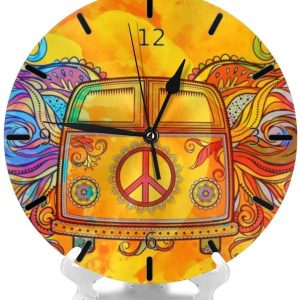 hippie car mini van retro 1960s love and music printed wall clock 2110