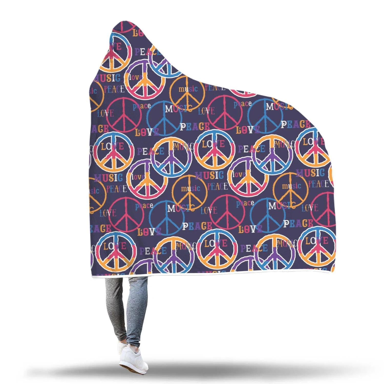 hippie music van peace sign pattern print hooded blanket cloak blanket 3954