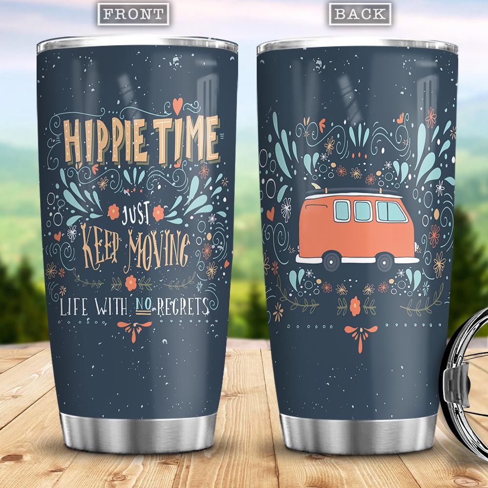 hippie time life with no regrets gift for hippie girl friend mother hippie van stainless steel tumbler 1136