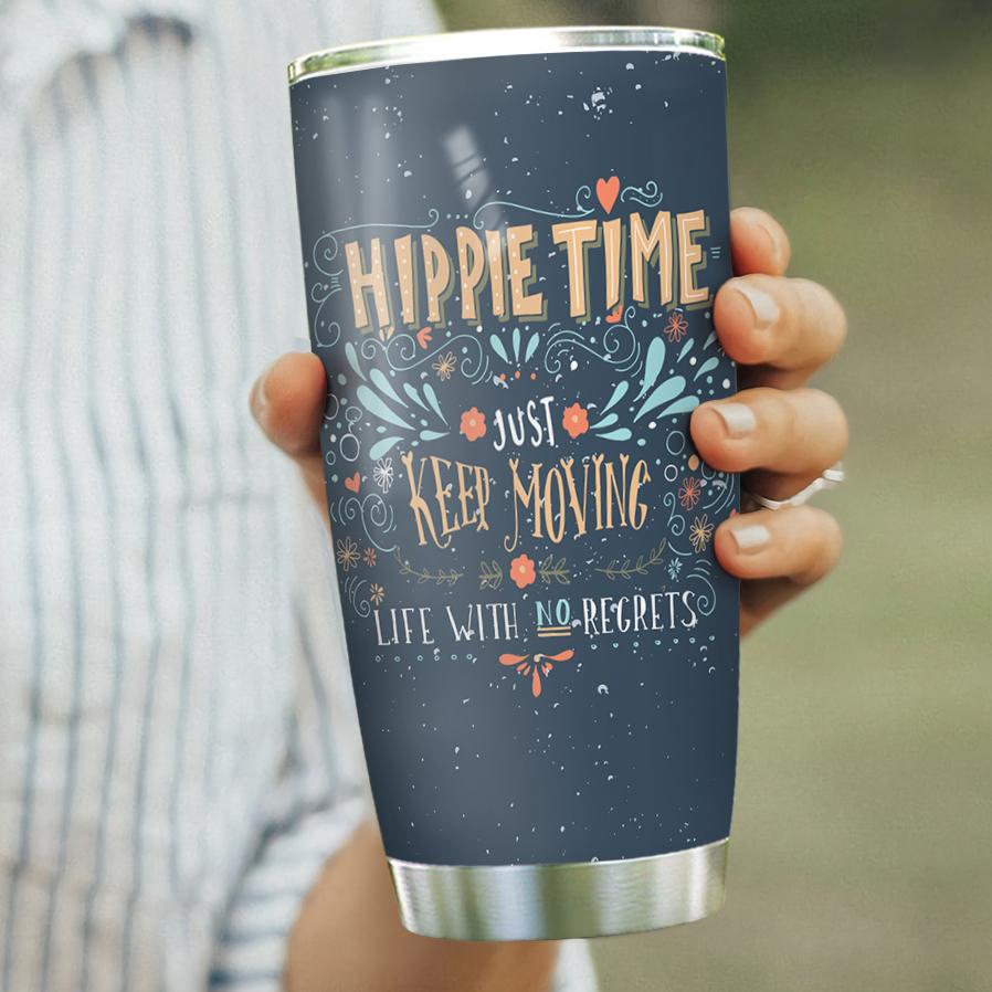 hippie time life with no regrets gift for hippie girl friend mother hippie van stainless steel tumbler 3467