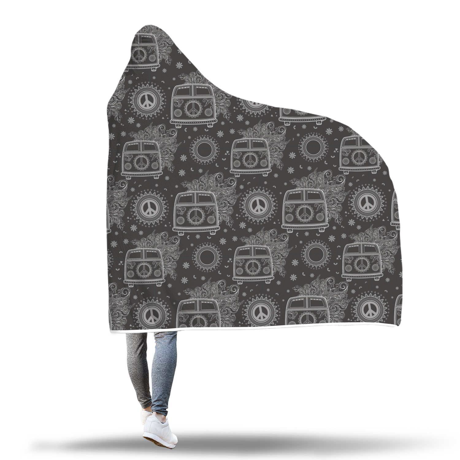 hippie van peace sign pattern print hooded blanket cloak blanket 5022