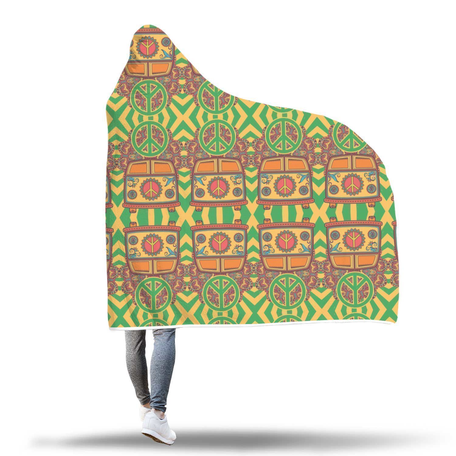 hippie van peace sign pattern print hooded blanket cloak blanket 7067