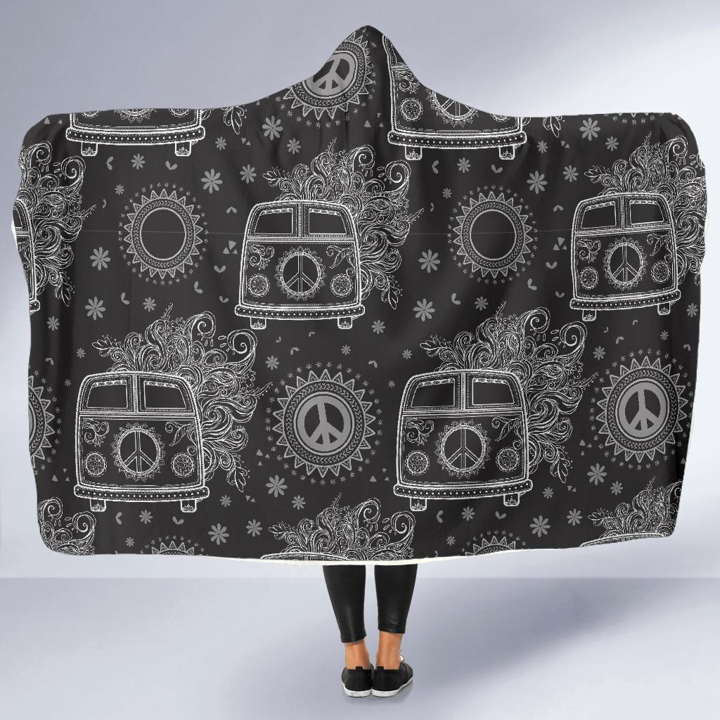 hippie van peace sign pattern print hooded blanket cloak blanket 8051