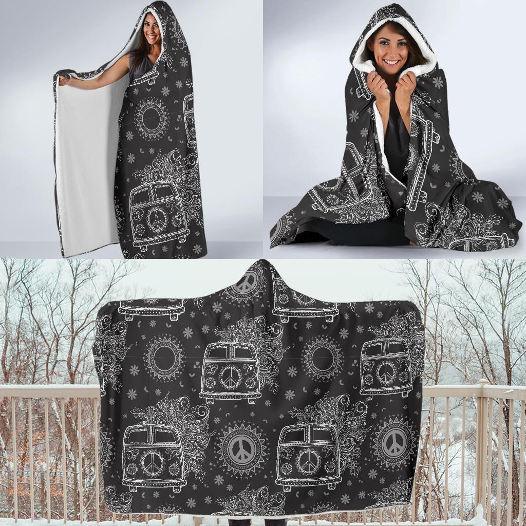 hippie van peace sign pattern print hooded blanket cloak blanket 8906