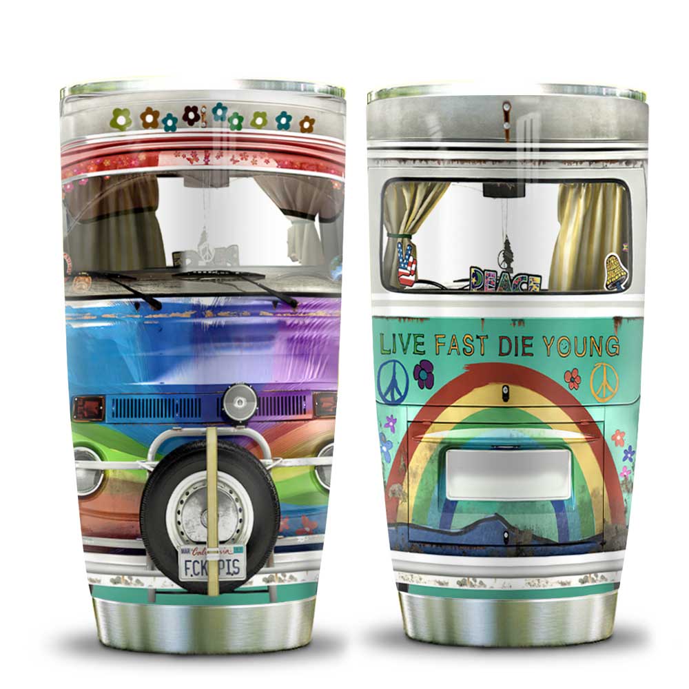 hippie vintage campervan personalized stainless steel tumbler 3401
