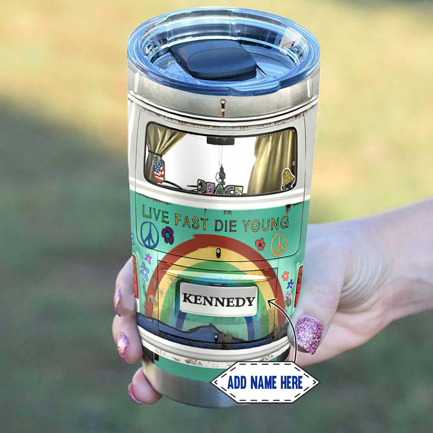 hippie vintage campervan personalized stainless steel tumbler 4317