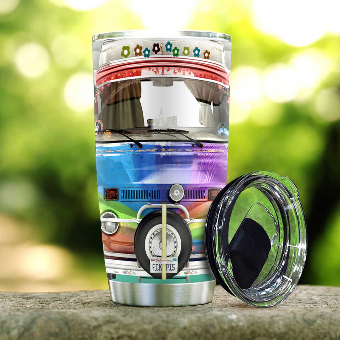 hippie vintage campervan personalized stainless steel tumbler 4547