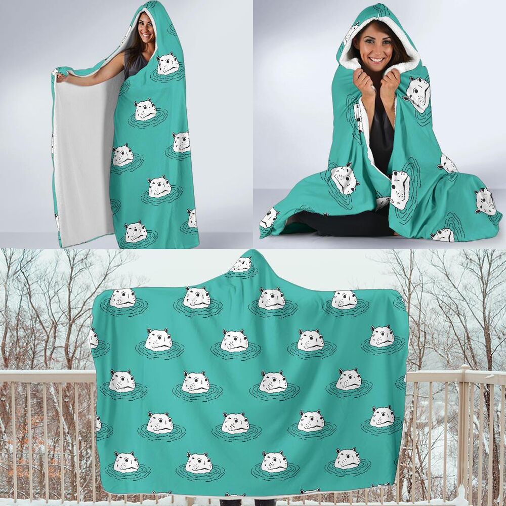 Hippo Print Pattern Hooded Blanket Cloak Blanket hippo print pattern hooded blanket cloak blanket 1137