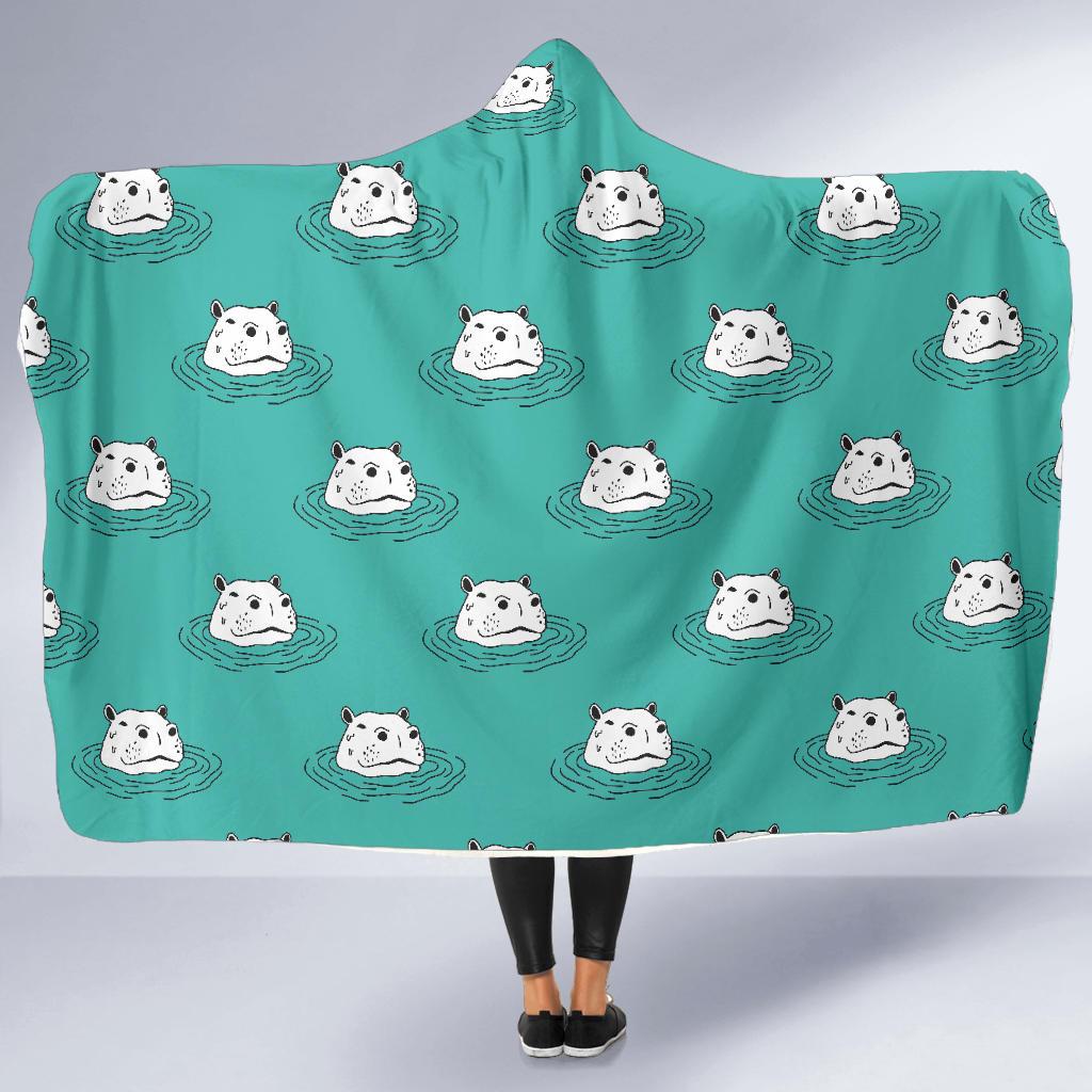 Hippo Print Pattern Hooded Blanket Cloak Blanket hippo print pattern hooded blanket cloak blanket 4114