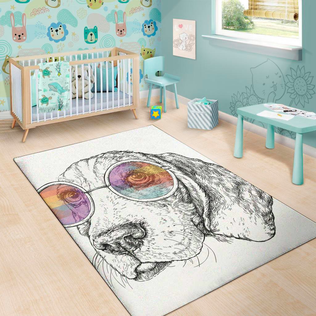 hipster beagle with glasses print area rug floor decor 4913