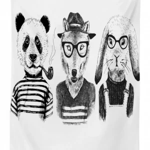 hipster panda cigar fox 3d printed tablecloth table decor 5345