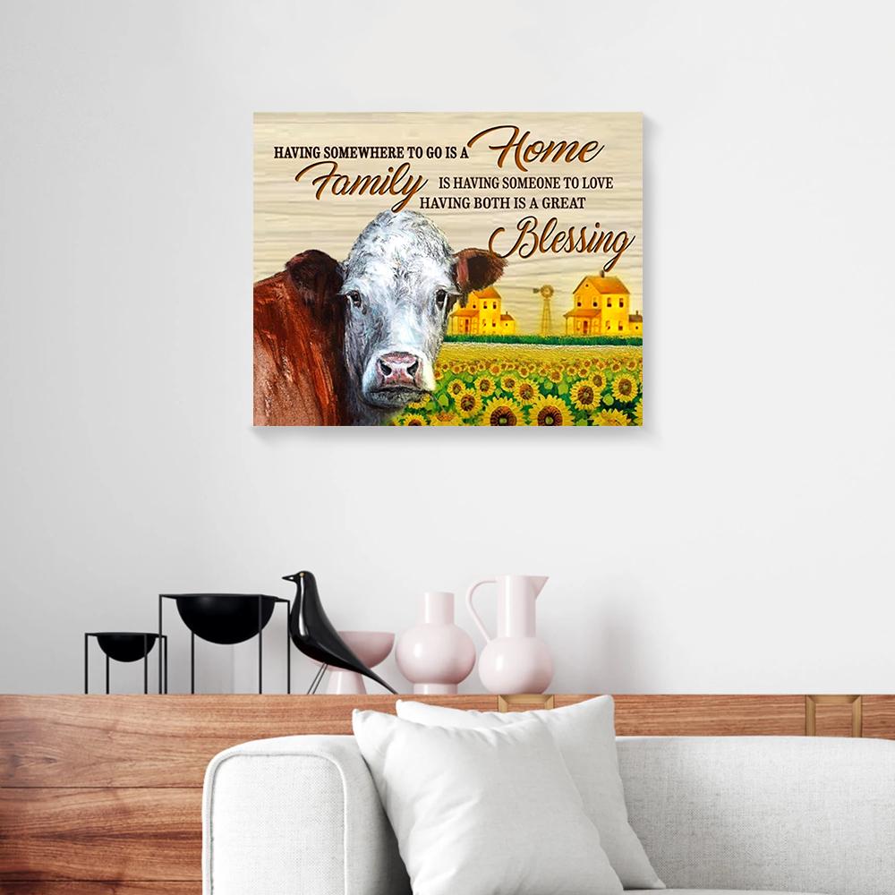 home family blessing cow canvas prints wall art decor 2247