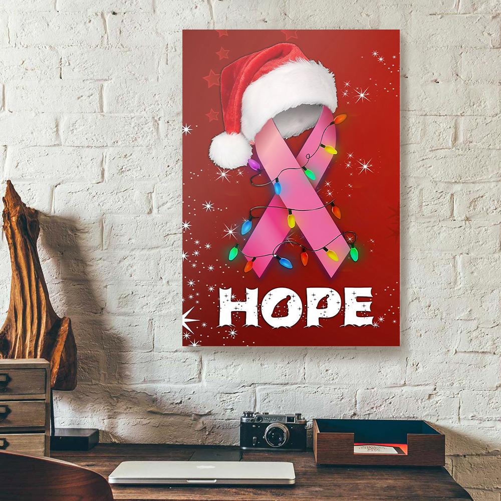 hope christmas hat with colorful light breast cancer canvas prints wall art decor 8610