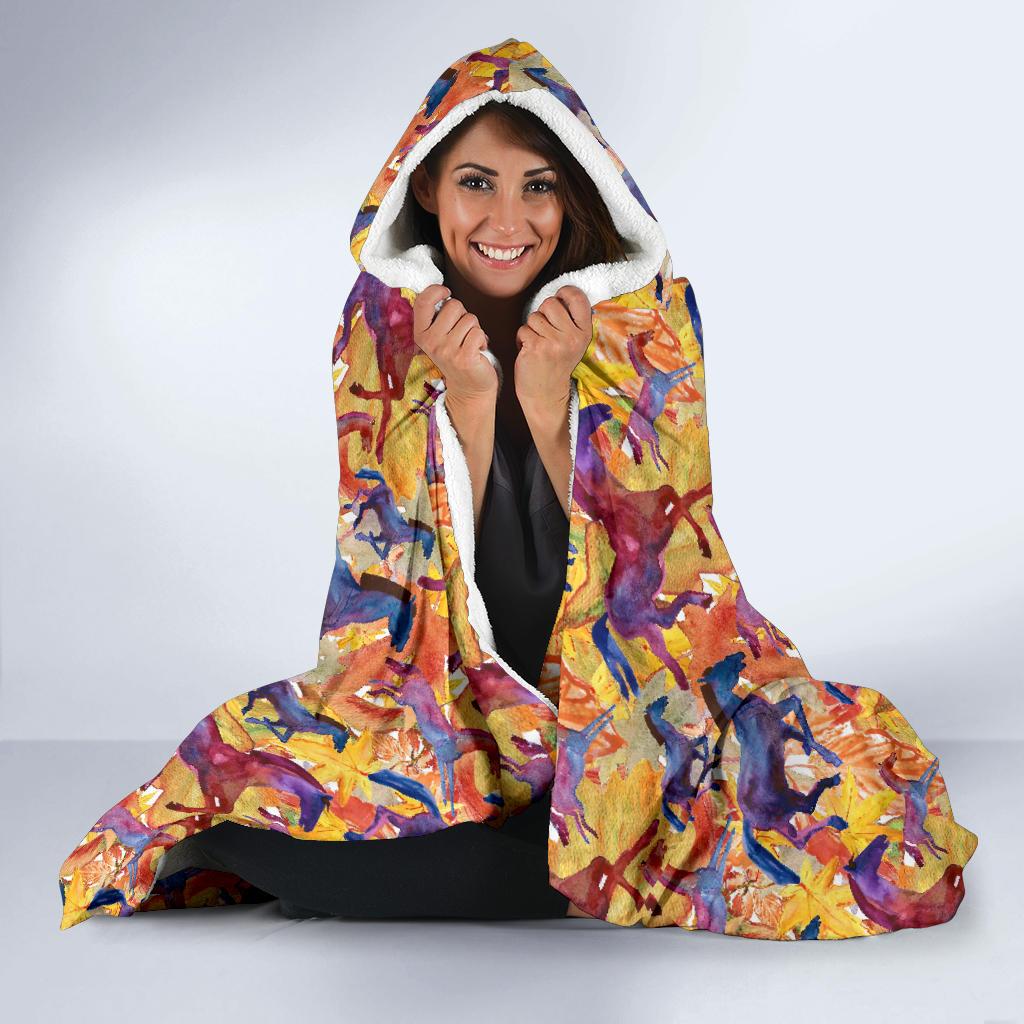 horse hand drawn pattern print hooded blanket cloak blanket 5229