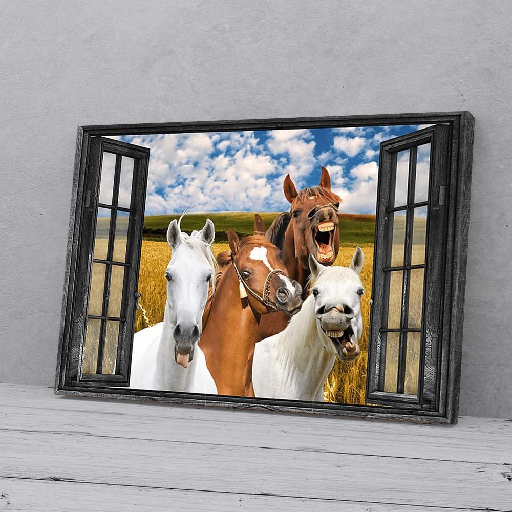 horses arabian window view canvas prints wall art decor 1387