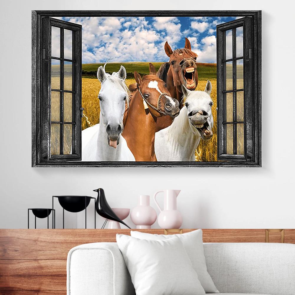 horses arabian window view canvas prints wall art decor 6940