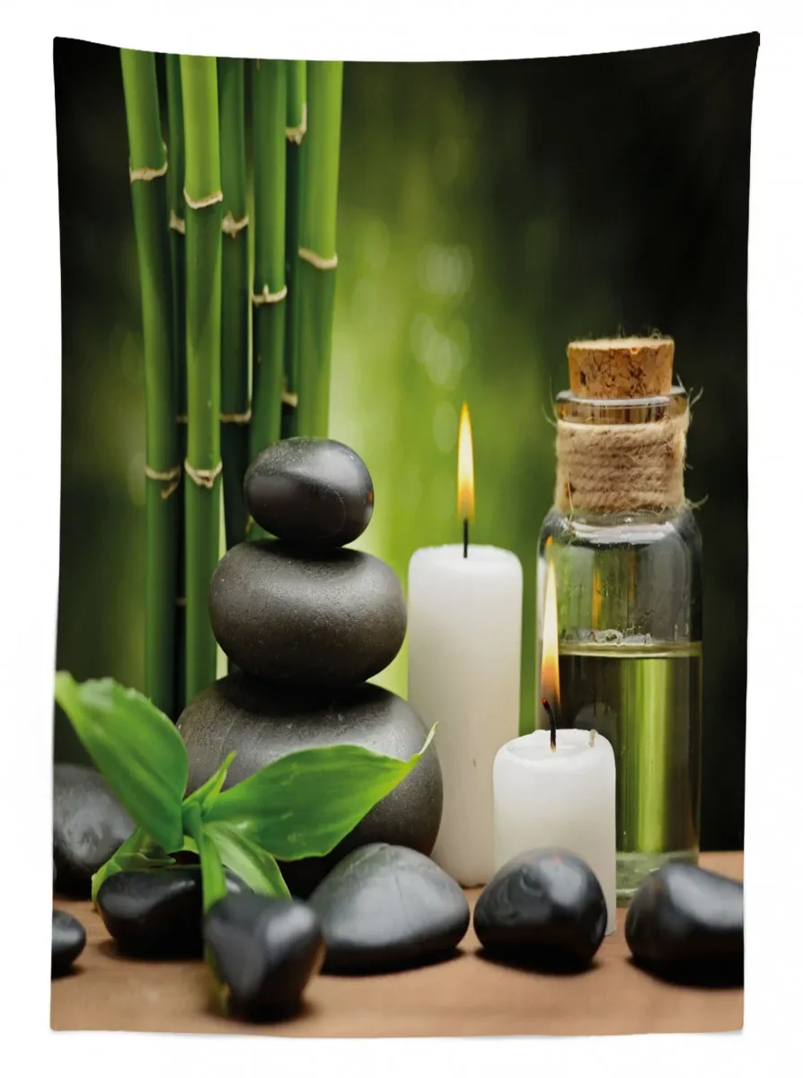 hot rocks candles bamboos 3d printed tablecloth table decor 8675